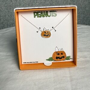 Peanuts Snoopy Halloween Fine Silver Plated Pumpkin, Jack-o-Lantern Necklace NEW
